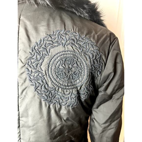 Vtg Gi & Jo Black Down Fill Fur Trim Lightweight Embroidered Jacket Women's S - Picture 4 of 8